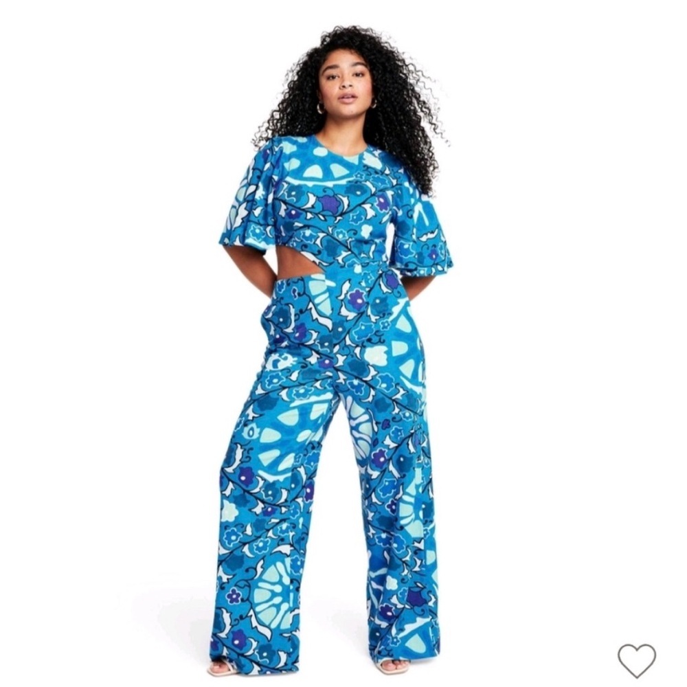 Rhode x Target Zinnia Floral Linen Print Bell Cut Out Jumpsuit Size Medium
